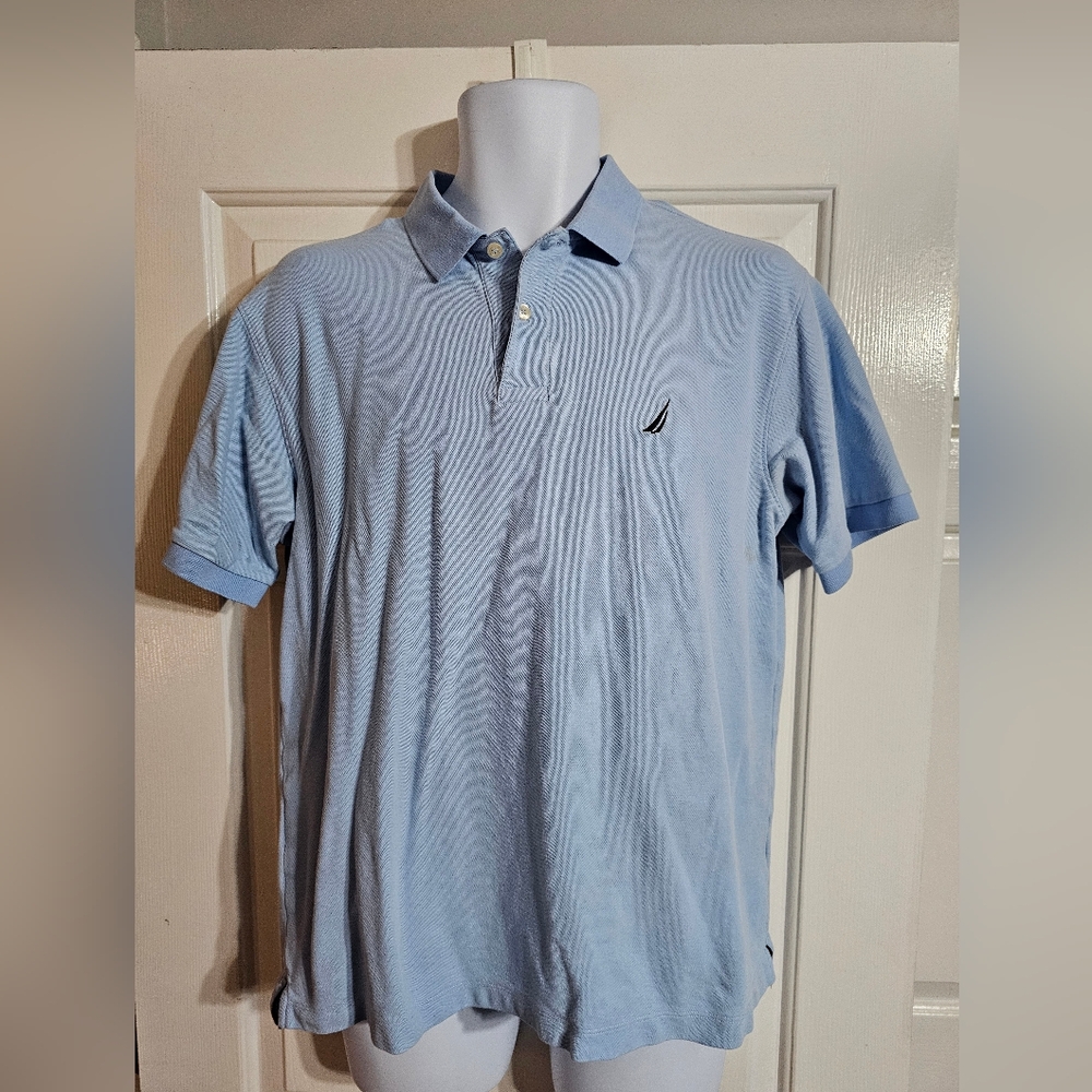 Nautica Blue Polo Shirt Mens Medium Classic Fit Logo Deckwear Preppy Cotton - Picture 2 of 6
